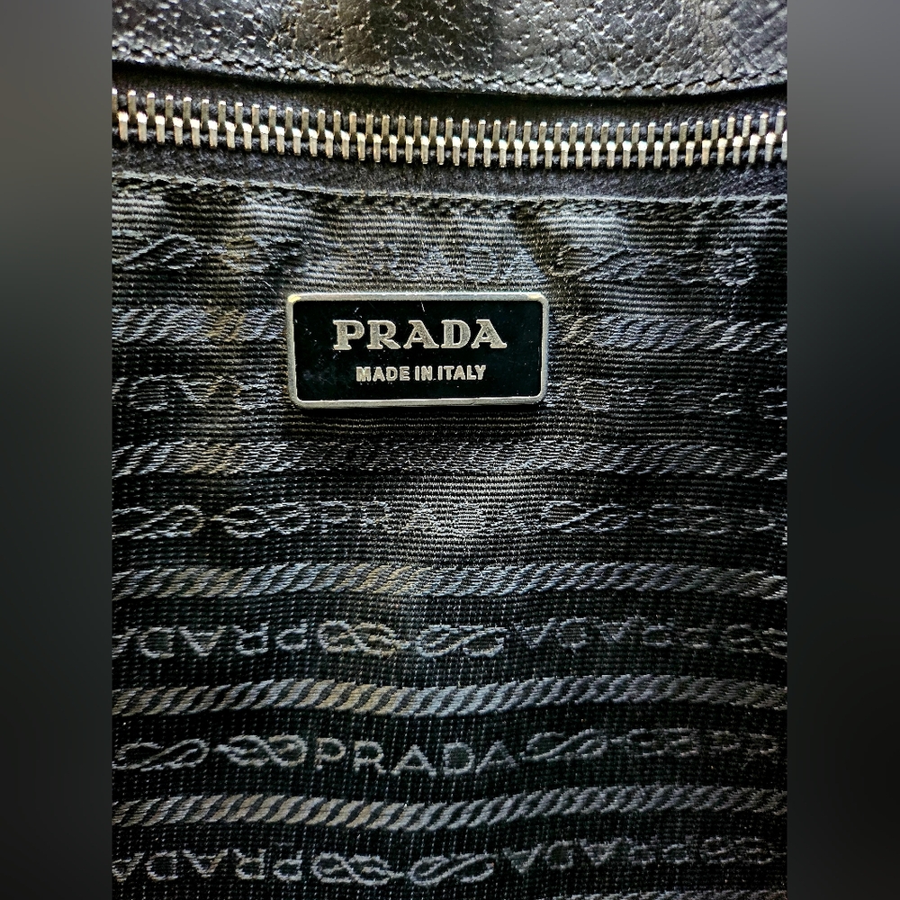 Prada Triangle Logo Black Leather Tote - Picture 12 of 13